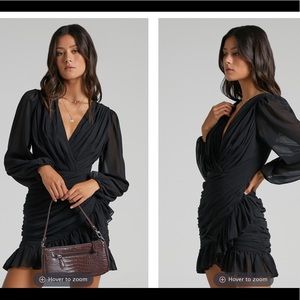 SHOWPO. “Can I Be Your Honey Plunge Balloon Sleeve Mini Dress” BRAND NEW!!